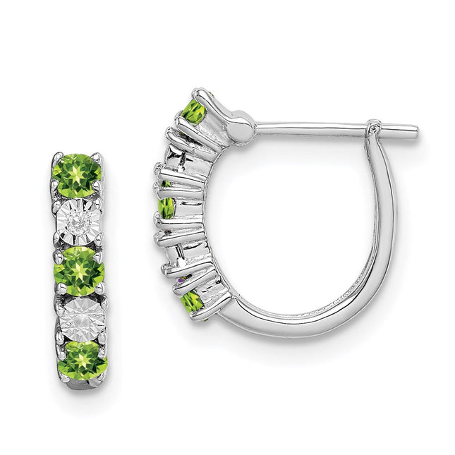 Sterling Silver Rhodium-plated Peridot and Diamond Earrings, 12 x 12mm
