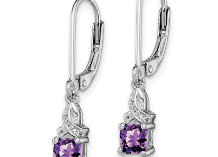 Sterling Silver Rhodium-plated Amethyst and Diamond Earrings (Style QE10213AM)