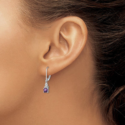 Sterling Silver Rhodium-plated Amethyst and Diamond Earrings, 24 x 4mm
