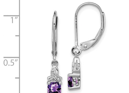 Sterling Silver Rhodium-plated Amethyst and Diamond Earrings (Style QE10213AM)