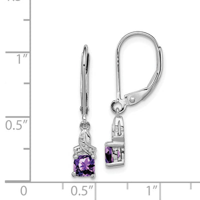 Sterling Silver Rhodium-plated Amethyst and Diamond Earrings, 24 x 4mm