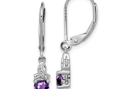 Sterling Silver Rhodium-plated Amethyst and Diamond Earrings (Style QE10213AM)
