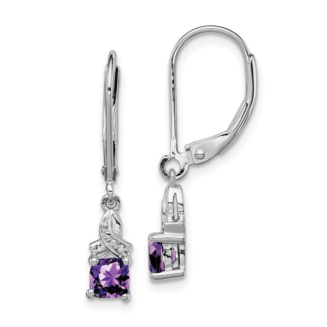 Sterling Silver Rhodium-plated Amethyst and Diamond Earrings, 24 x 4mm