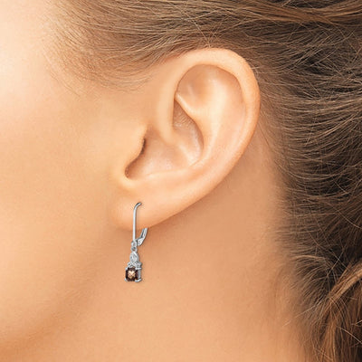 Sterling Silver Rhodium-plated Smoky Quartz and Diamond Earrings, 26 x 5mm