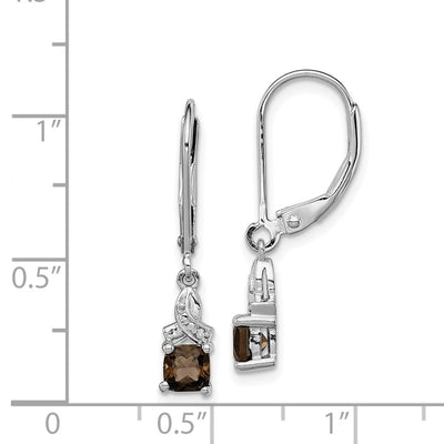 Sterling Silver Rhodium-plated Smoky Quartz and Diamond Earrings, 26 x 5mm