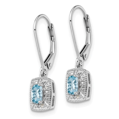 Sterling Silver Rhodium-plated Blue Topaz Diamond Earrings, 26 x 7mm