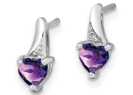 Sterling Silver Rhodium-plated Amethyst and Diamond Earrings (Style QE10217AM)