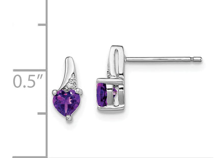 Sterling Silver Rhodium-plated Amethyst and Diamond Earrings (Style QE10217AM)