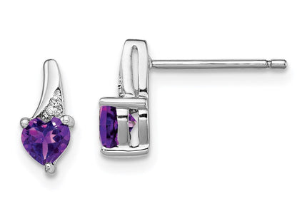 Sterling Silver Rhodium-plated Amethyst and Diamond Earrings (Style QE10217AM)