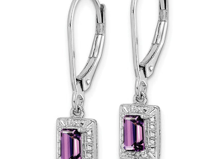 Sterling Silver Rhodium-plated Amethyst and Diamond Earrings (Style QE10221AM)