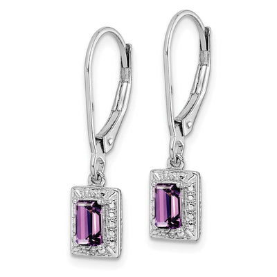 Sterling Silver Rhodium-plated Amethyst and Diamond Earrings, 24 x 5mm