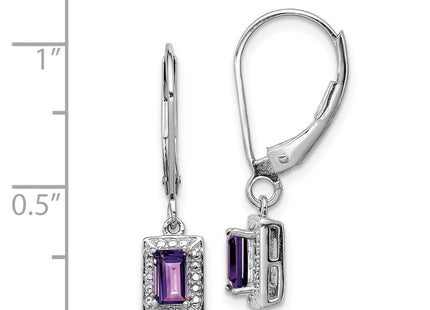 Sterling Silver Rhodium-plated Amethyst and Diamond Earrings (Style QE10221AM)