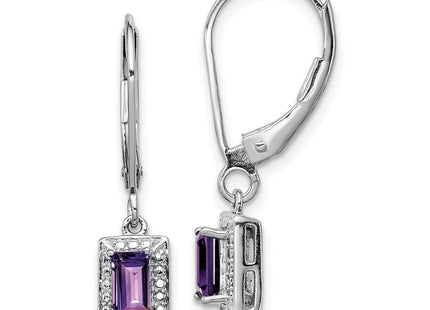 Sterling Silver Rhodium-plated Amethyst and Diamond Earrings (Style QE10221AM)