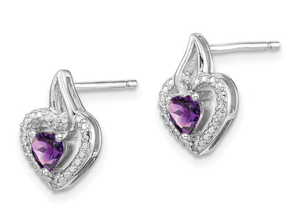 Sterling Silver Rhodium-plated Amethyst and Diamond Earrings (Style QE10229AM)