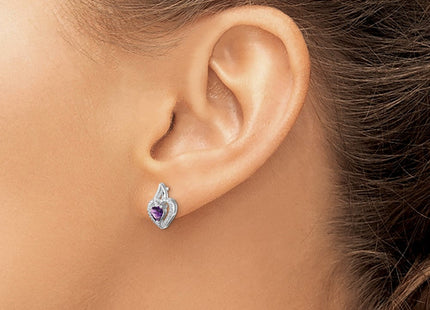 Sterling Silver Rhodium-plated Amethyst and Diamond Earrings (Style QE10229AM)