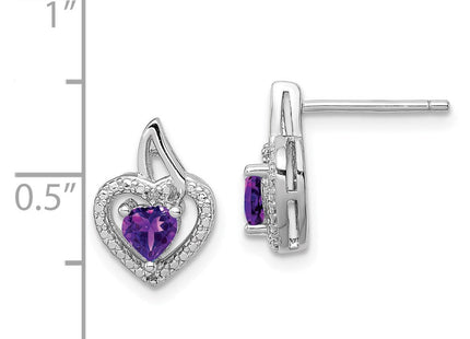 Sterling Silver Rhodium-plated Amethyst and Diamond Earrings (Style QE10229AM)