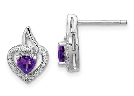 Sterling Silver Rhodium-plated Amethyst and Diamond Earrings (Style QE10229AM)