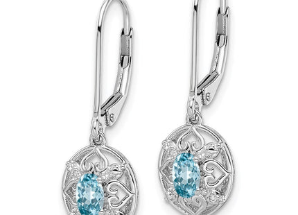Sterling Silver Rhodium-plated Blue Topaz Diamond Earrings (Style QE10231BT)
