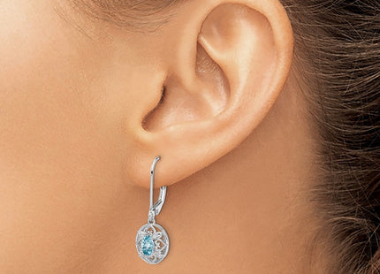 Sterling Silver Rhodium-plated Blue Topaz Diamond Earrings (Style QE10231BT)