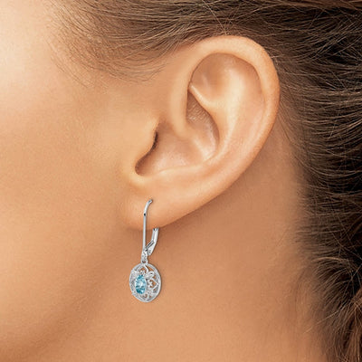 Sterling Silver Rhodium-plated Blue Topaz Diamond Earrings, 28 x 10mm