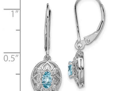 Sterling Silver Rhodium-plated Blue Topaz Diamond Earrings (Style QE10231BT)