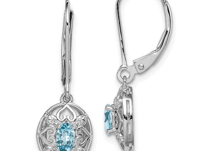 Sterling Silver Rhodium-plated Blue Topaz Diamond Earrings (Style QE10231BT)