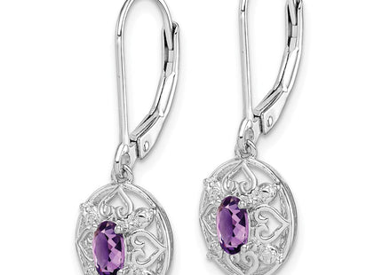 Sterling Silver Rhodium-plated Amethyst and Diamond Earrings (Style QE10239AM)