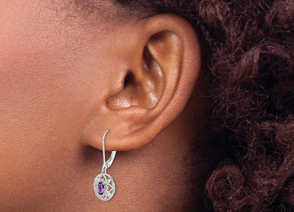 Sterling Silver Rhodium-plated Amethyst and Diamond Earrings (Style QE10239AM)