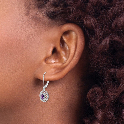 Sterling Silver Rhodium-plated Amethyst and Diamond Earrings, 28 x 9mm