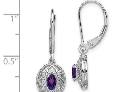 Sterling Silver Rhodium-plated Amethyst and Diamond Earrings (Style QE10239AM)