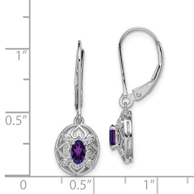 Sterling Silver Rhodium-plated Amethyst and Diamond Earrings, 28 x 9mm