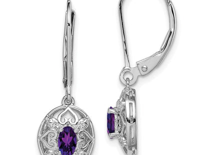 Sterling Silver Rhodium-plated Amethyst and Diamond Earrings (Style QE10239AM)