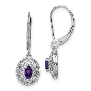 Sterling Silver Rhodium-plated Amethyst and Diamond Earrings (Style QE10239AM)