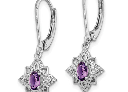 Sterling Silver Rhodium-plated Amethyst and Diamond Earrings (Style QE10241AM)