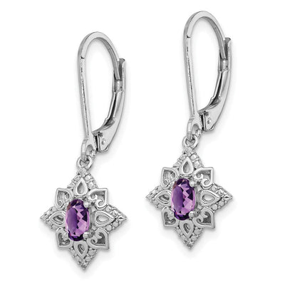 Sterling Silver Rhodium-plated Amethyst and Diamond Earrings, 28 x 11mm (41AM)