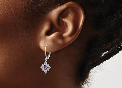 Sterling Silver Rhodium-plated Amethyst and Diamond Earrings (Style QE10241AM)