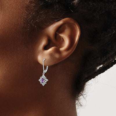 Sterling Silver Rhodium-plated Amethyst and Diamond Earrings, 28 x 11mm (41AM)