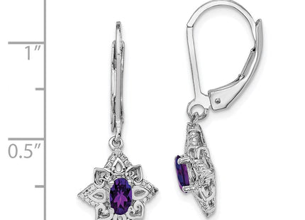 Sterling Silver Rhodium-plated Amethyst and Diamond Earrings (Style QE10241AM)