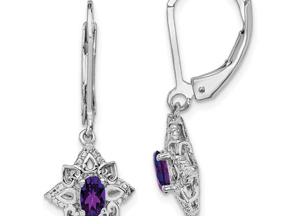 Sterling Silver Rhodium-plated Amethyst and Diamond Earrings (Style QE10241AM)