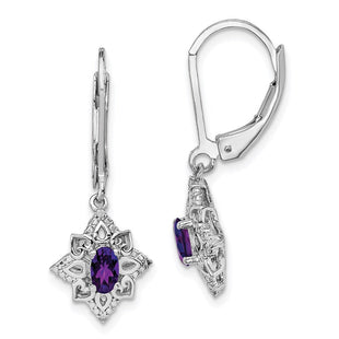 Sterling Silver Rhodium-plated Amethyst and Diamond Earrings (Style QE10241AM)