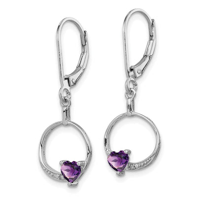 Sterling Silver Rhodium-plated Amethyst and Diamond Earrings, 32 x 11mm