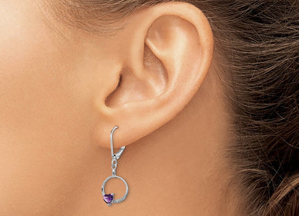 Sterling Silver Rhodium-plated Amethyst and Diamond Earrings (Style QE10251AM)