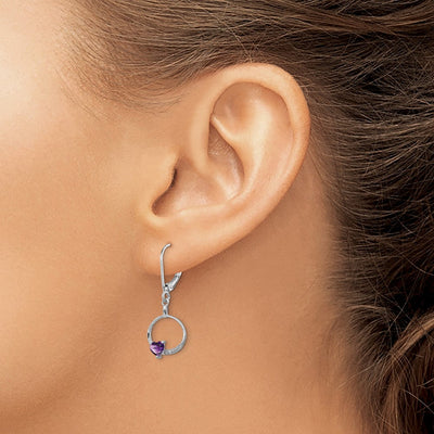 Sterling Silver Rhodium-plated Amethyst and Diamond Earrings, 32 x 11mm