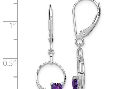 Sterling Silver Rhodium-plated Amethyst and Diamond Earrings (Style QE10251AM)