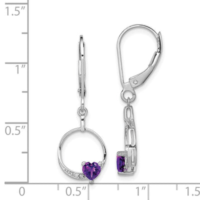 Sterling Silver Rhodium-plated Amethyst and Diamond Earrings, 32 x 11mm