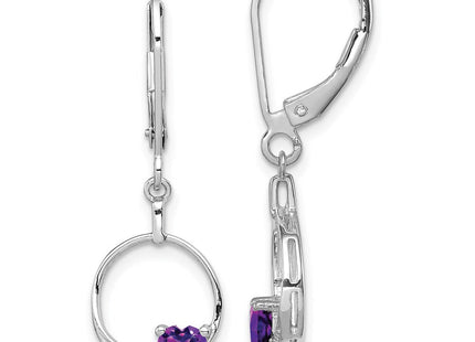 Sterling Silver Rhodium-plated Amethyst and Diamond Earrings (Style QE10251AM)