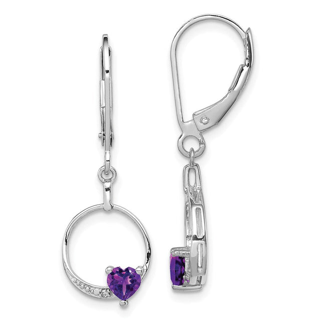 Sterling Silver Rhodium-plated Amethyst and Diamond Earrings, 32 x 11mm