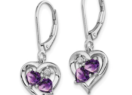 Sterling Silver Rhodium-plated Amethyst and Diamond Earrings (Style QE10257AM)