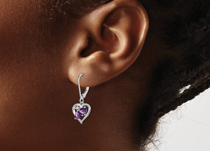 Sterling Silver Rhodium-plated Amethyst and Diamond Earrings (Style QE10257AM)