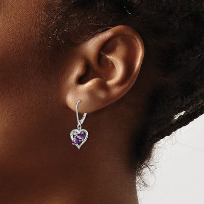 Sterling Silver Rhodium-plated Amethyst and Diamond Earrings, 28 x 11mm